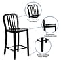 Flash Furniture 24" High Black Metal Indoor-Outdoor Counter Height Stool with Vertical Slat Back, 2 Pack (2CH6120024BK)~#|#~sp137091218_sc7