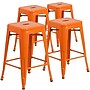 Flash Furniture 24" High Backless Orange Metal Indoor-Outdoor Counter Height Stool with Square Seat, 4 Pack (4CH3132024OR)~#|#~sp137091308_sc7