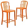 Flash Furniture 24" High Orange Metal Indoor-Outdoor Counter Height Stool with Vertical Slat Back, 2 Pack (2CH6120024OR)~#|#~sp137091449_sc7