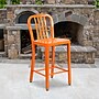 Flash Furniture 24" High Orange Metal Indoor-Outdoor Counter Height Stool with Vertical Slat Back, 2 Pack (2CH6120024OR)~#|#~sp137091465_sc7