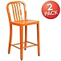 Flash Furniture 24" High Orange Metal Indoor-Outdoor Counter Height Stool with Vertical Slat Back, 2 Pack (2CH6120024OR)~#|#~sp137091468_sc7