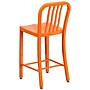 Flash Furniture 24" High Orange Metal Indoor-Outdoor Counter Height Stool with Vertical Slat Back, 2 Pack (2CH6120024OR)~#|#~sp137091480_sc7