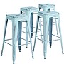 Flash Furniture Commercial Grade 30" High Backless Distressed Green-Blue Metal Indoor-Outdoor Barstool, 4 Pack (4ETBT350330DB)~#|#~sp137091720_sc7
