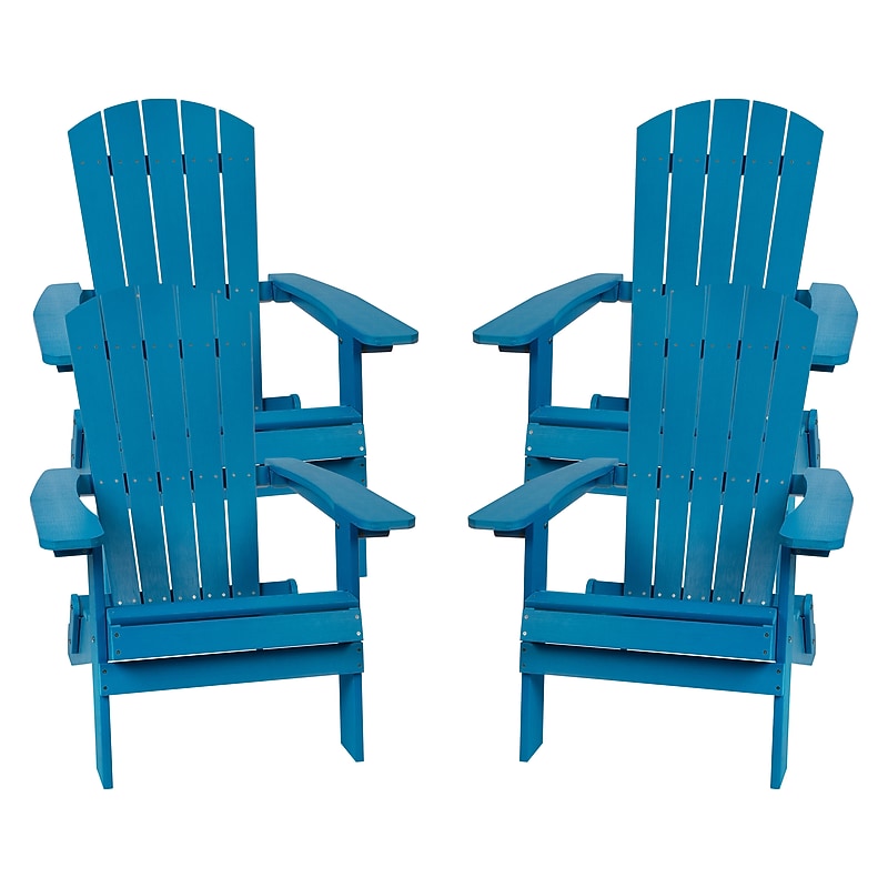 Flash Furniture Charlestown All-Weather Poly Resin Folding Adirondack Chair in Blue, 4 Pack (4JJC14505BLU) image 1