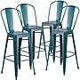 Flash Furniture Commercial 30" High Distressed Kelly Blue-Teal Metal Indoor-Outdoor Barstool with Back, 4 Pack (4ET353430KB)~#|#~sp137092242_sc7