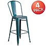 Flash Furniture Commercial 30" High Distressed Kelly Blue-Teal Metal Indoor-Outdoor Barstool with Back, 4 Pack (4ET353430KB)~#|#~sp137092254_sc7