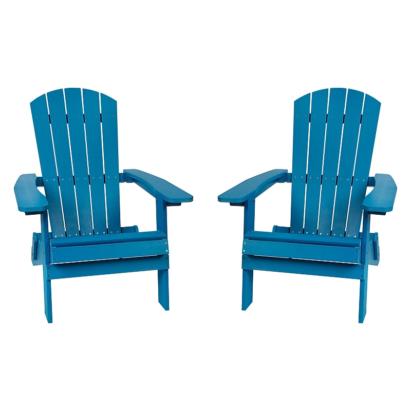Flash Furniture Charlestown All-Weather Poly Resin Folding Adirondack Chair in Blue, 2 Pack (2JJC14505BLU) image 1