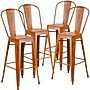 Flash Furniture Commercial Grade 30" High Distressed Orange Metal Indoor-Outdoor Barstool with Back, 4 Pack (4ET353430OR)~#|#~sp137092277_sc7