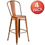 Flash Furniture Commercial Grade 30" High Distressed Orange Metal Indoor-Outdoor Barstool with Back, 4 Pack (4ET353430OR)~#|#~sp137092284_sc7