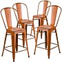 Flash Furniture Commercial 24" High Distressed Orange Metal Indoor-Outdoor Counter Height Stool with Back, 4 Pack (4ET353424OR)~#|#~sp137092529_sc7