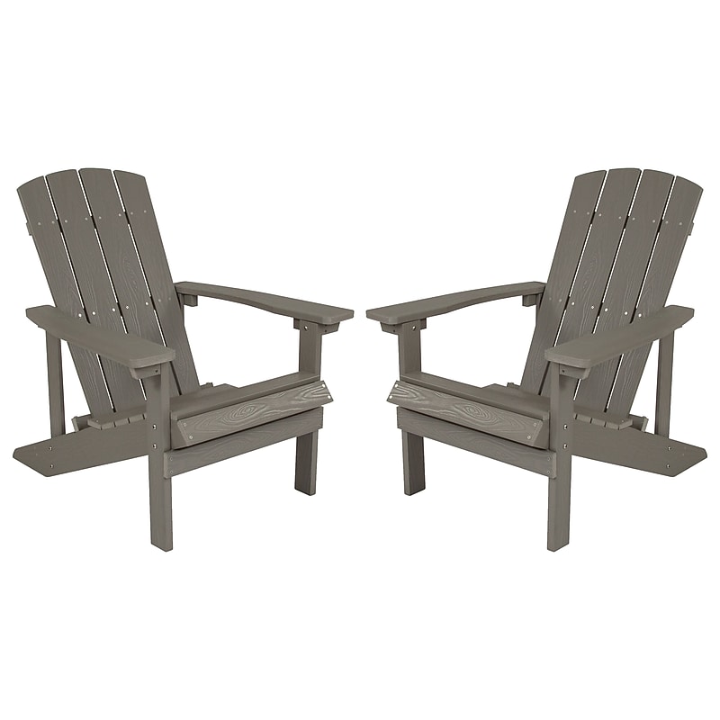 Flash Furniture Charlestown All-Weather Poly Resin Wood Adirondack Chairs, Gray, 2/Pack (2JJC14501LTG) image 1