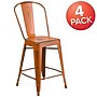 Flash Furniture Commercial 24" High Distressed Orange Metal Indoor-Outdoor Counter Height Stool with Back, 4 Pack (4ET353424OR)~#|#~sp137092689_sc7