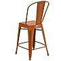 Flash Furniture Commercial 24" High Distressed Orange Metal Indoor-Outdoor Counter Height Stool with Back, 4 Pack (4ET353424OR)~#|#~sp137092799_sc7