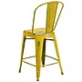 Flash Furniture Commercial 24" High Distressed Yellow Metal Indoor-Outdoor Counter Height Stool with Back, 4 Pack (4ET353424YL)~#|#~sp137092858_sc7