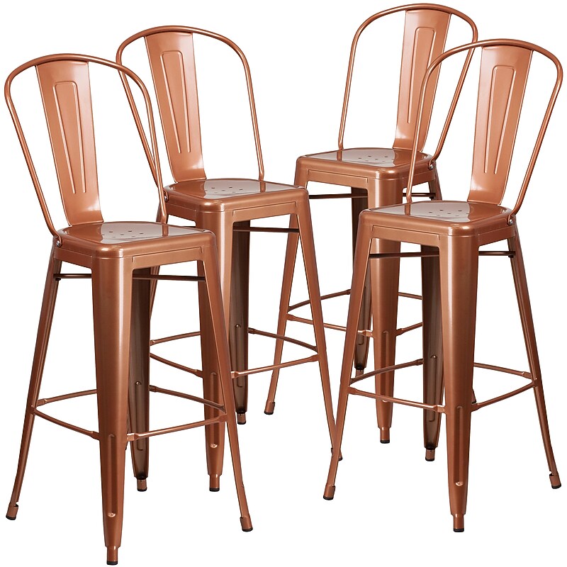 Flash Furniture Commercial Grade 30" High Copper Metal Indoor-Outdoor Barstool with Back, 4 Pack (4ET353430POC) image 1
