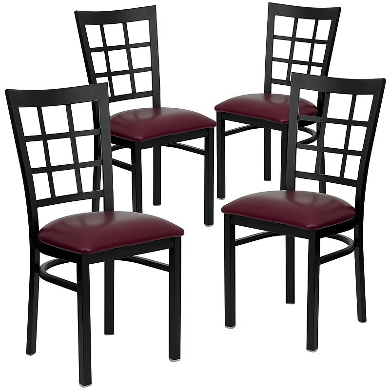 Flash Furniture HERCULES Series Vinyl/Metal Window Back Restaurant Dining Chair, Burgundy, 4/Pack (4XU6Q3BWINBGV) image 1