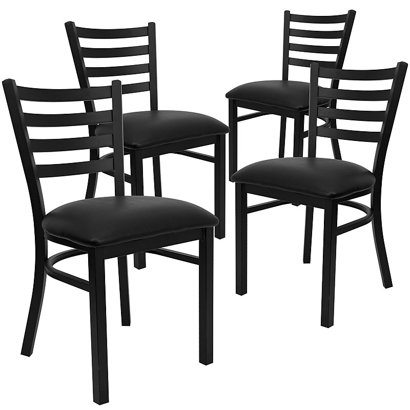 Flash Furniture HERCULES™ Vinyl Ladder Back Metal Restaurant Chair, Black, 4/Pack (4XUDG694BBKV) image 1