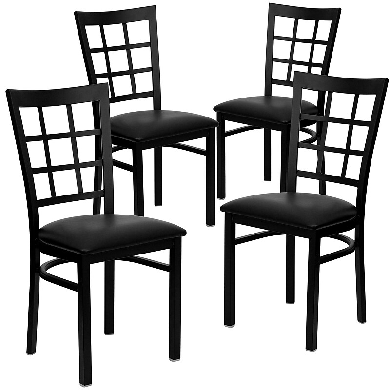 Flash Furniture HERCULES Series Vinyl/Metal Window Back Restaurant Dining Chair, Black, 4/Pack (4XU6Q3BWINBKV) image 1
