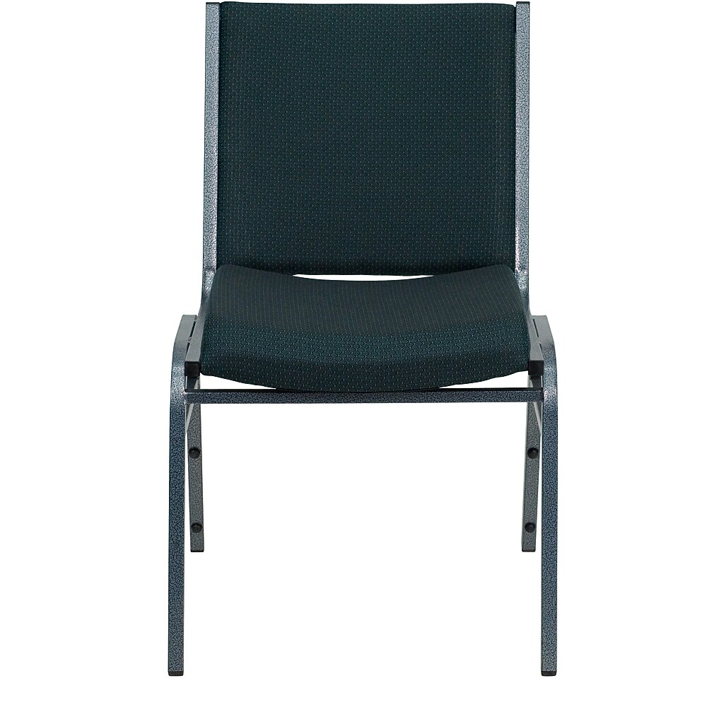Front view of dark green fabric stacking chair