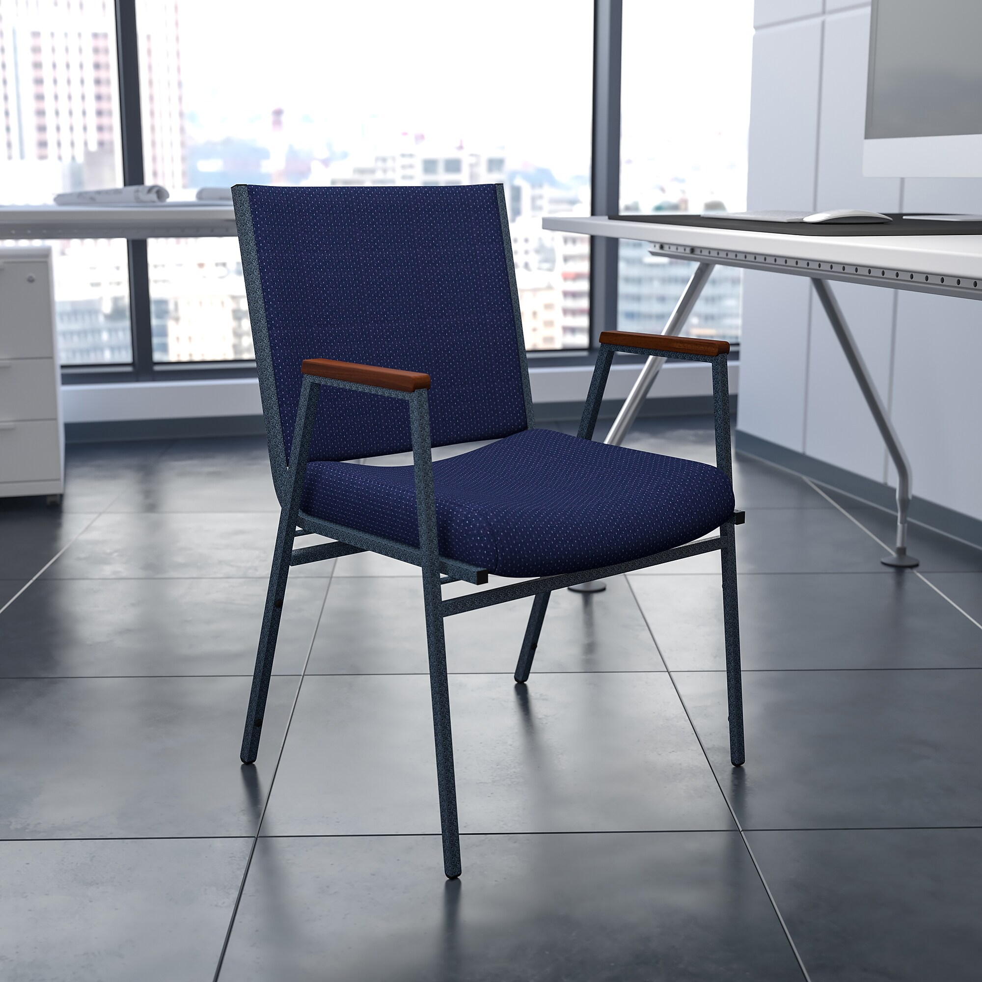 Flash Furniture HERCULES Series Fabric Stack Chair with Arms, Navy Blue Dot (XU60154NVY) Sansujyuku sansujyuku.com