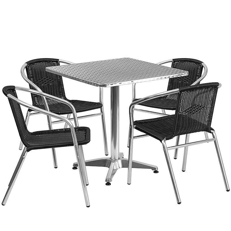 Flash Furniture Lila Indoor-Outdoor Table Set with 4 Chairs, 27.5" x 27.5", Aluminum/Black (TLH28SQ020BKCH4) image 1