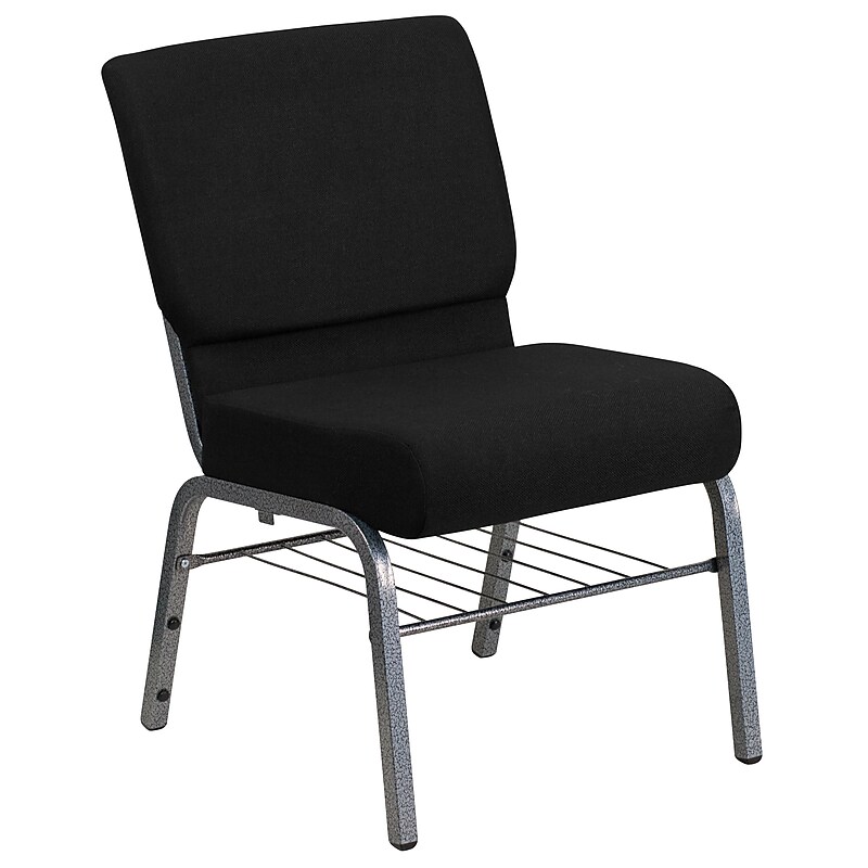 Flash Furniture HERCULES Series Fabric Church Chair with Book Rack, Black/Silver Vein Frame (XUCH0221BKSVB) image 1