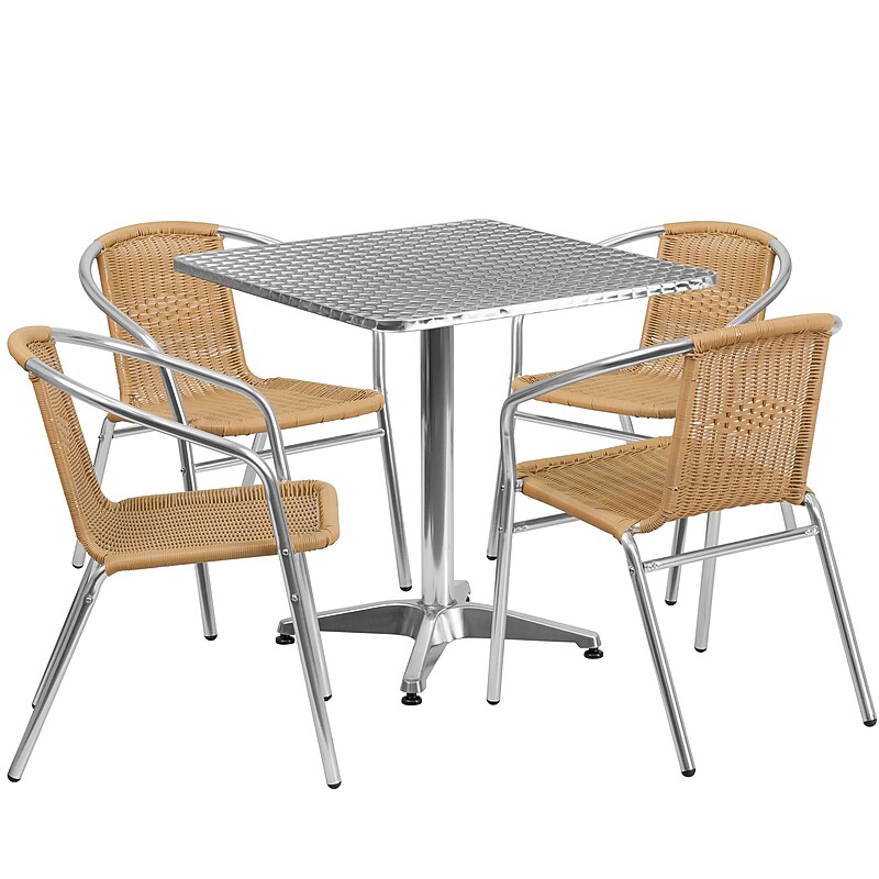 Flash Furniture Lila Indoor-Outdoor Table Set with 4 Chairs, 27.5" x 27.5", Aluminum/Beige (TLH28SQ020BGCH4) image 1