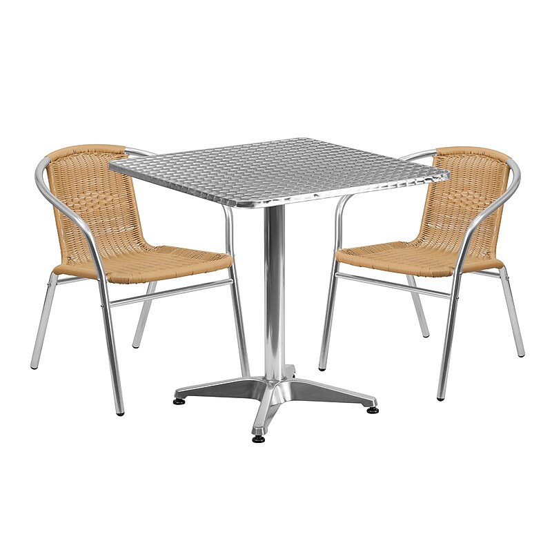 Flash Furniture Lila Indoor-Outdoor Table Set with 2 Chairs, 27.5" x 27.5", Aluminum/Beige (TLH28SQ020BGCH2) image 1