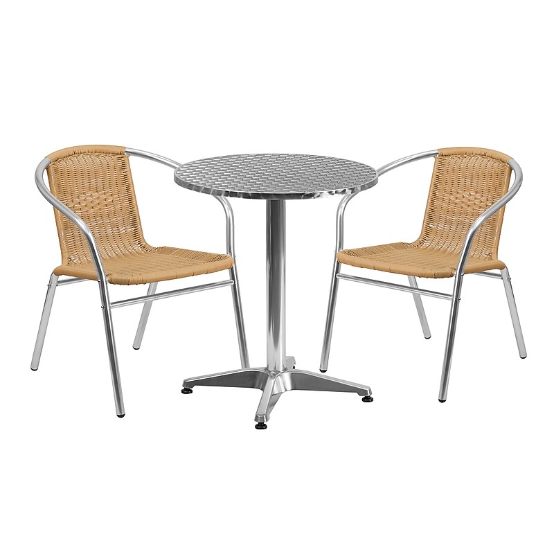 Flash Furniture Lila Indoor-Outdoor Table Set with 2 Chairs, 23.5" x 23.5", Aluminum/Beige (TLH24RD020BGCH2) image 1