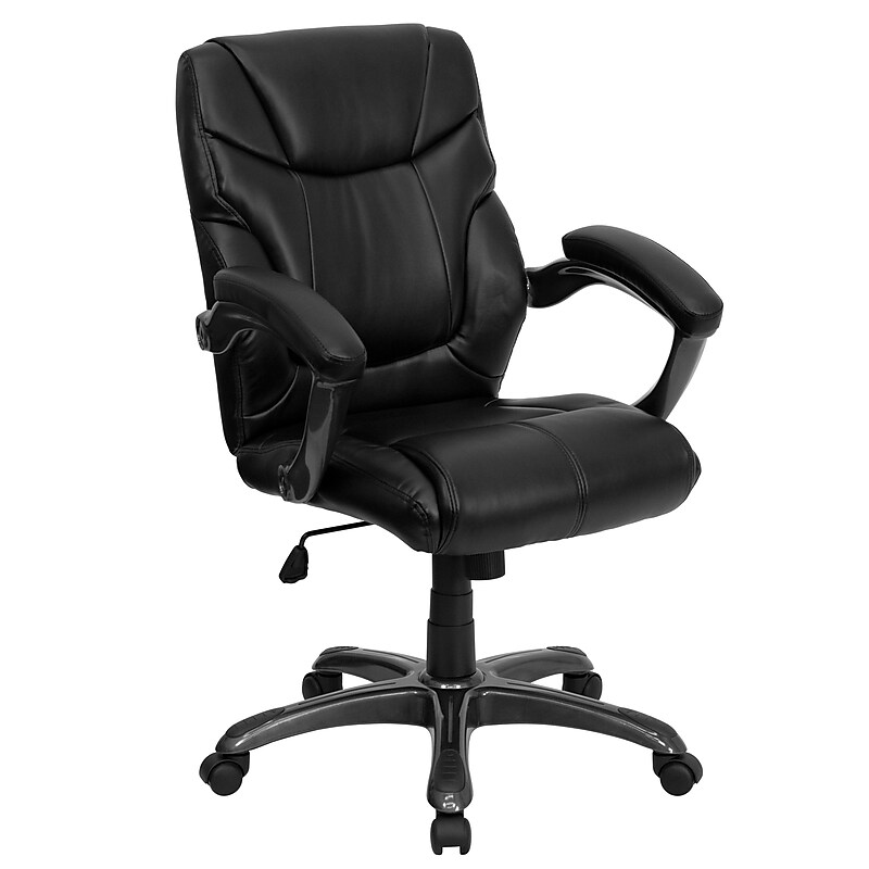 Flash Furniture Megan Ergonomic LeatherSoft Swivel Mid-Back Overstuffed Task Office Chair, Black (GO724MBKLEA) image 1