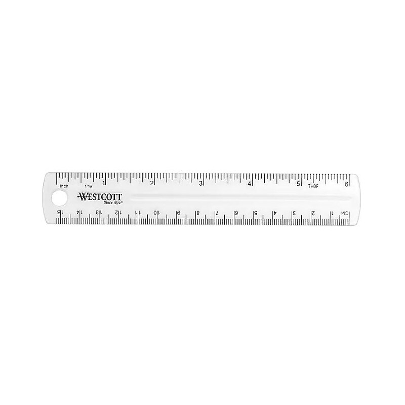 Westcott Shatterproof 6" Plastic Standard Ruler, Clear (45016)) image 1