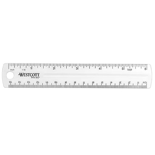 Westcott Shatterproof 6 Plastic Standard Ruler, Clear (45016))
