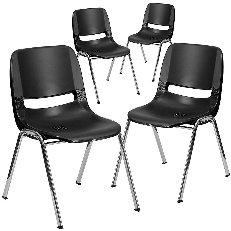 Flash Furniture HERCULES Series Plastic Shell Kid's Stacking Chair, Black/Chrome, 4/Pack (4RUT18BKCHR) image 1