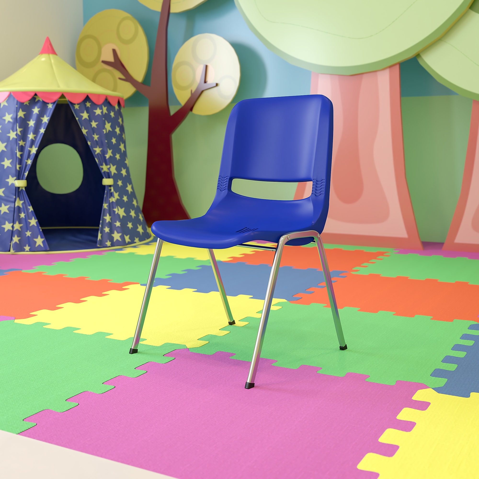 Flash Furniture HERCULES Series Plastic Shell Kid’s Stacking Chair, Navy/Chrome (RUT18NVYCHR) Sansujyuku sansujyuku.com