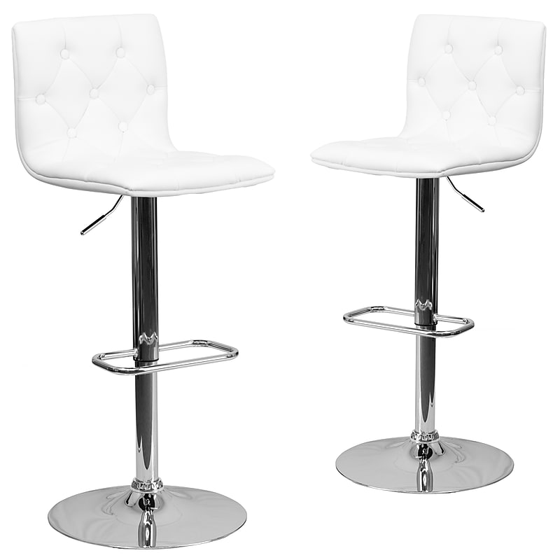 Flash Furniture Contemporary Vinyl Adjustable Height Barstool with Back, White, 2-Pieces (2CH112080WHGG) image 1
