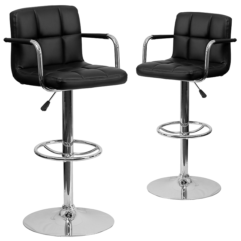 Flash Furniture Contemporary Vinyl Adjustable Height Barstool with Back, Black, 2-Pieces (2CH102029BKGG) image 1