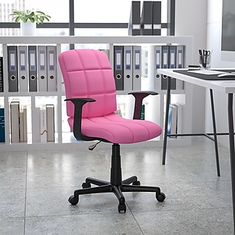 Flash Furniture Clayton Vinyl Swivel Mid-Back Quilted Task Office Chair, Pink (GO16911PINKA)
