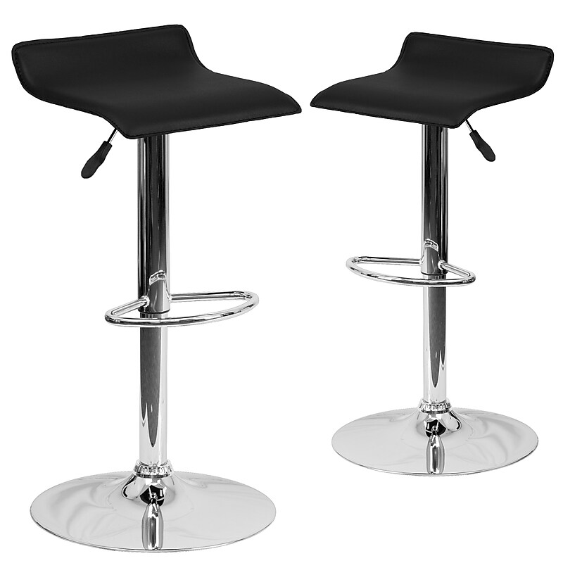 Flash Furniture Contemporary Vinyl Low Back Barstool, Adjustable Height, Black, 2-Pieces (2DS801CONTBKGG) image 1