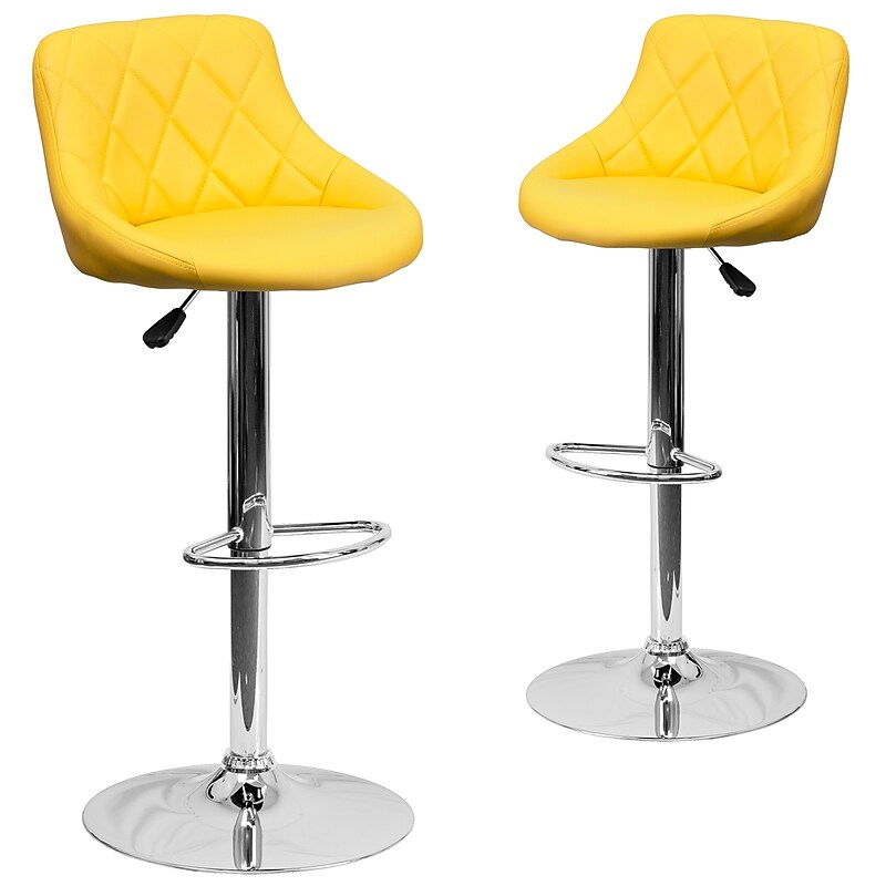 Flash Furniture Contemporary Vinyl Adjustable Height Barstool with Back, Yellow, 2-Pieces (2CH82028AYELGG) image 1