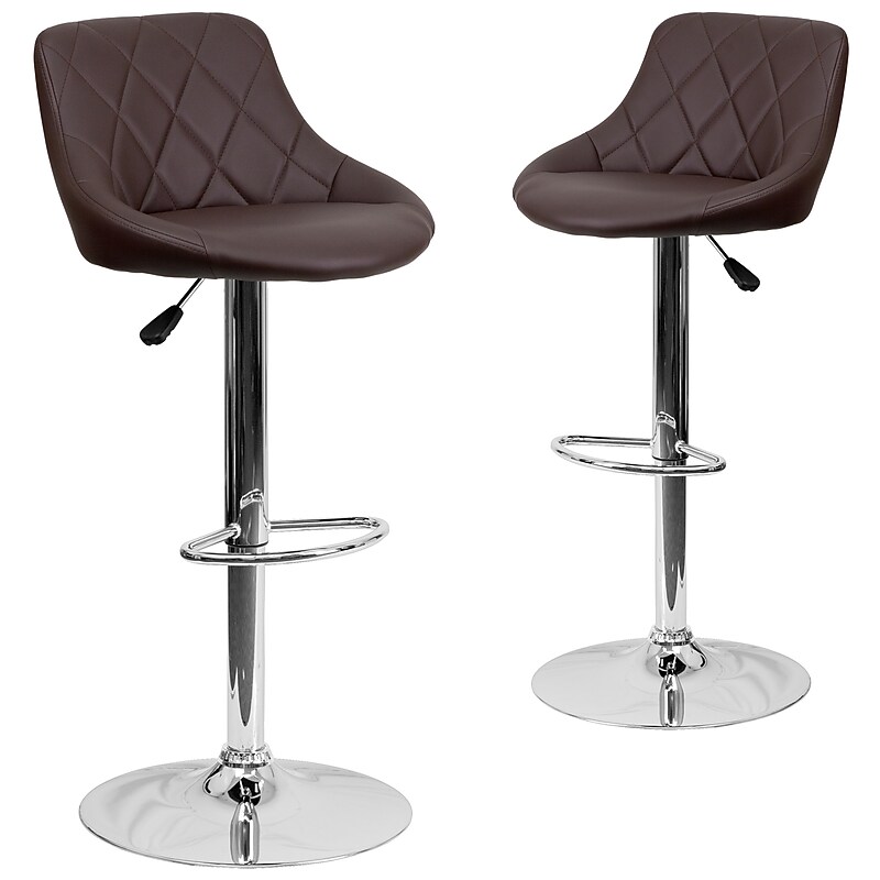 Flash Furniture Contemporary Vinyl Adjustable Height Barstool with Back, Brown, 2-Pieces (2CH82028ABRNGG) image 1