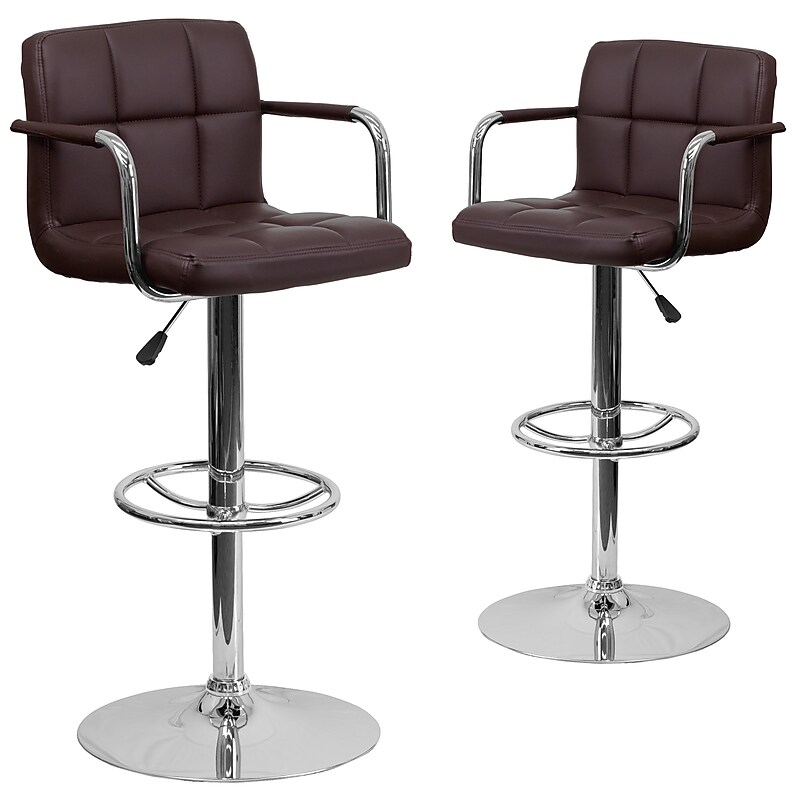 Flash Furniture Contemporary Vinyl Barstool, Adjustable Height, Brown, 2-Pieces (2CH102029BRNGG) image 1