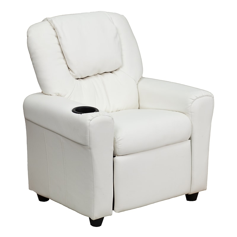 Flash Furniture Contemporary Vinyl Kids Recliner with Cup Holder and Headrest, White (DGULTKIDWHITE) image 1