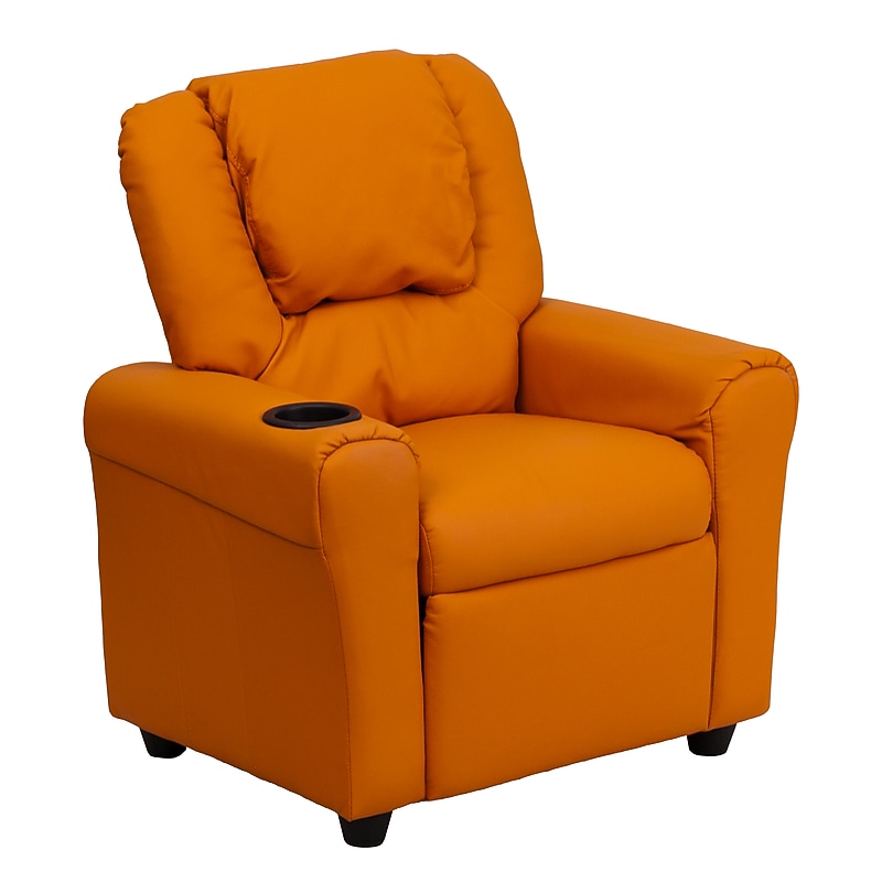 Flash Furniture Contemporary Vinyl Kids Recliner with Cup Holder and Headrest, Orange (DGULTKIDORANGE) image 1