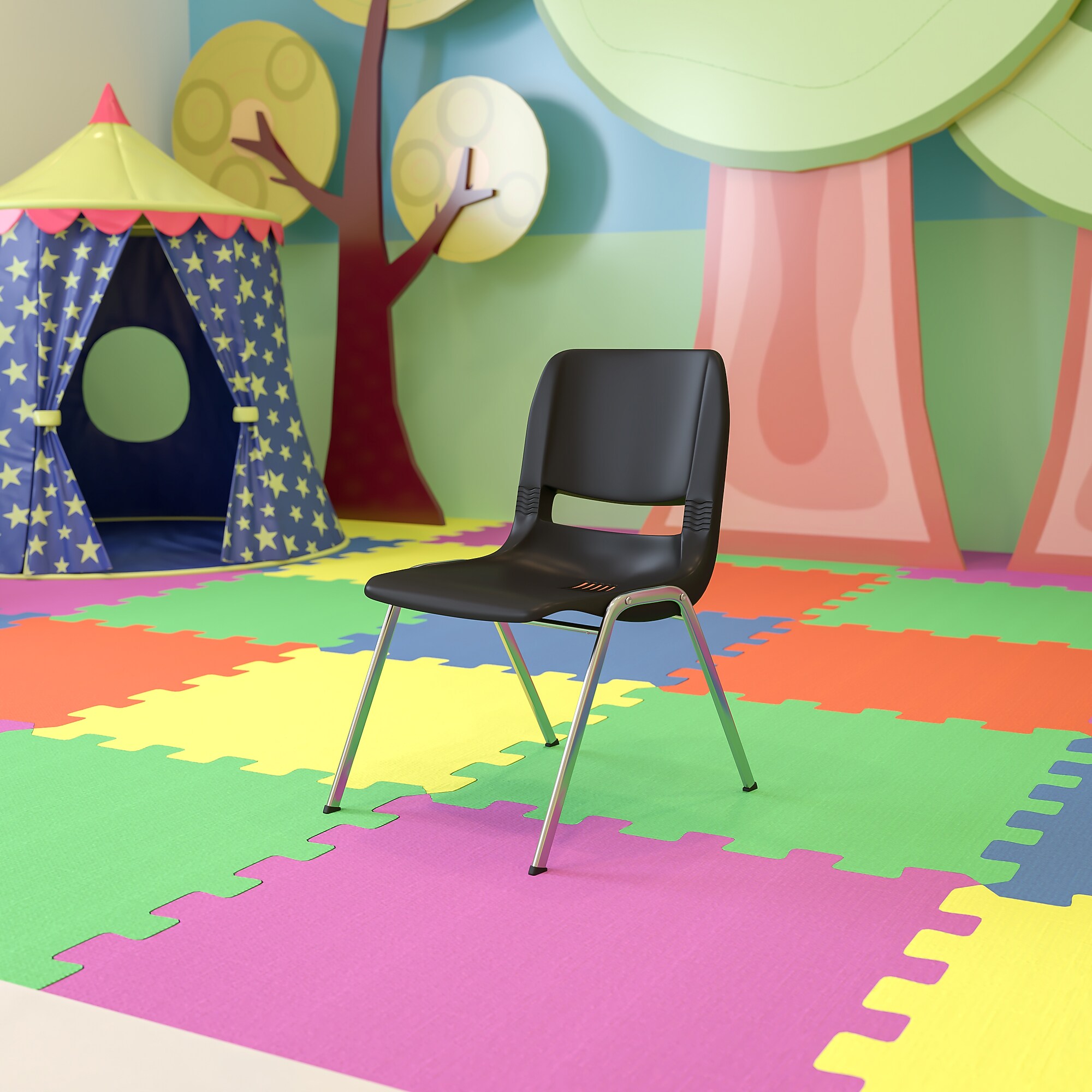 Flash Furniture HERCULES Series Plastic Shell Kid’s Stacking Chair, Black/Chrome (RUT14BKCHR) Sansujyuku sansujyuku.com