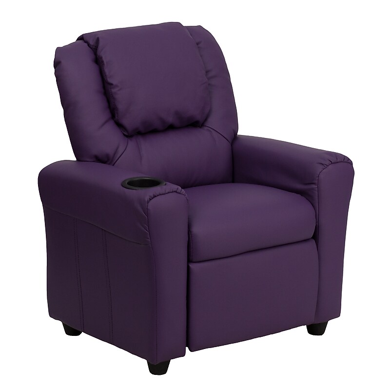 Flash Furniture Contemporary Vinyl Kids Recliner with Cup Holder and Headrest. Purple (DGUTLKIDPUR) image 1