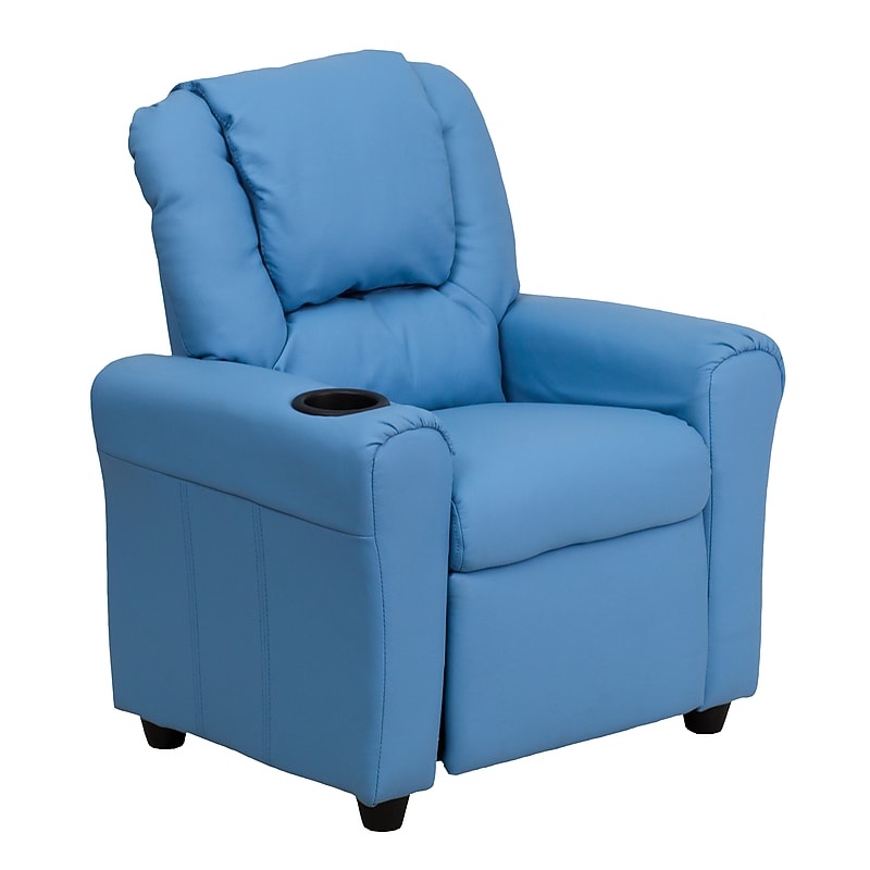 Flash Furniture Contemporary Vinyl Kids Recliner with Cup Holder and Headrest, Light Blue (DGULTLTBLUE) image 1