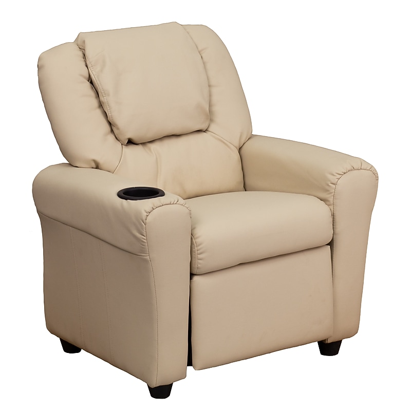 Flash Furniture Contemporary Vinyl Kids Recliner with Cup Holder and Headrest, Beige (DGULTKIDBGE) image 1