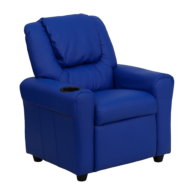 Flash Furniture Contemporary Vinyl Kids Recliner with Cup Holder and Headrest, Blue (DGULTKIDBLUE) image 1
