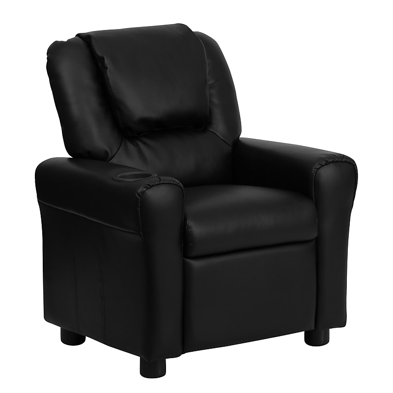Flash Furniture Contemporary Vinyl Kids Recliner with Cup Holder and Headrest, Black (DGUTLKIDBK) image 1