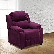 Flash Furniture Deluxe Contemporary Heavily Padded Microfiber Kids Recliner W/Storage Arms, Purple